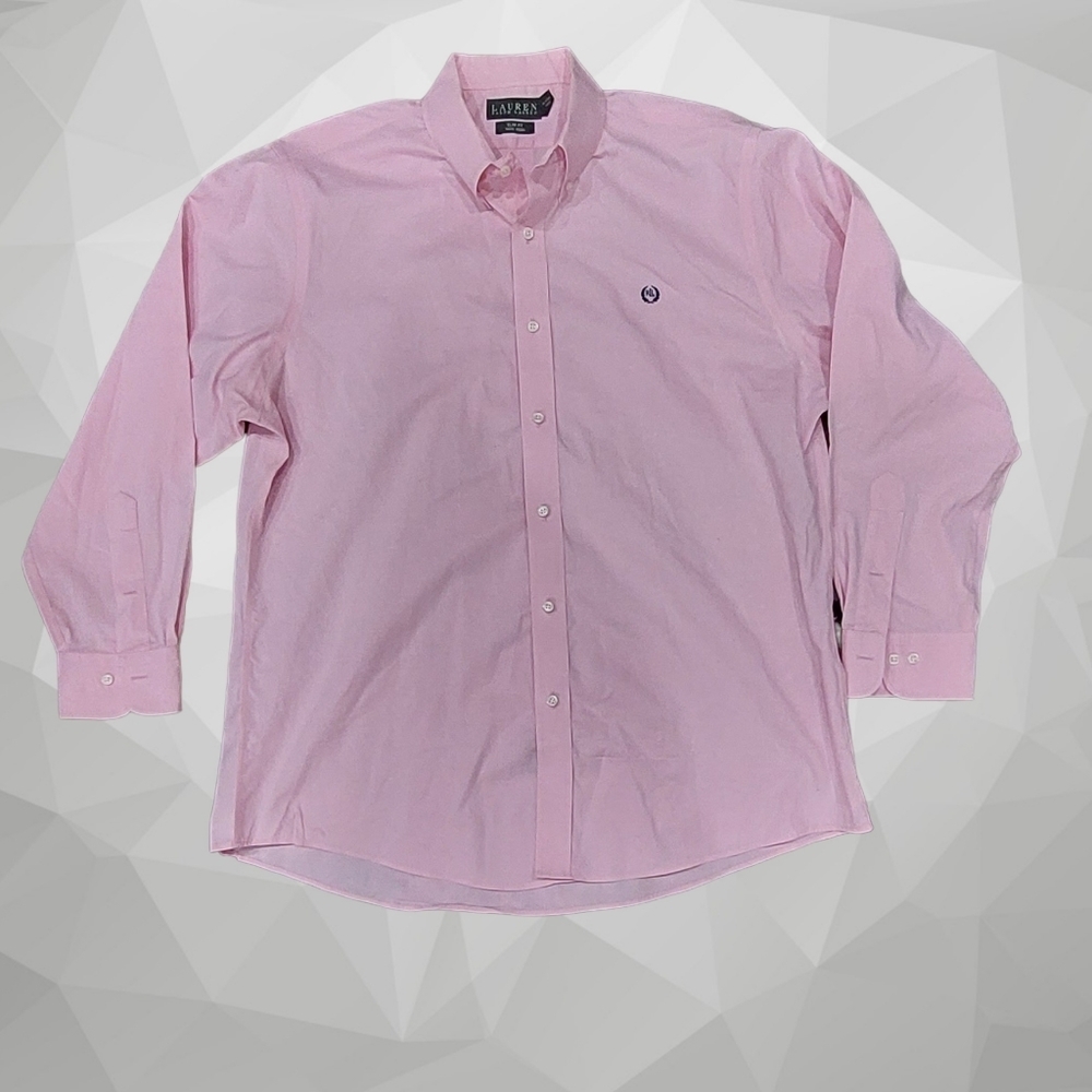 Lauren Ralph Lauren Slim Fit Pink Button Up Men's Shirt Sz 17.5 Long Sleeve - Picture 3 of 12